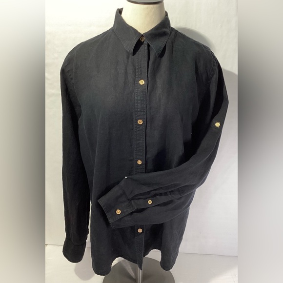 Lauren Ralph Lauren Size XL Woman’s Shirt/ Blouse 100% Linen Color Black Buttons - Picture 1 of 11